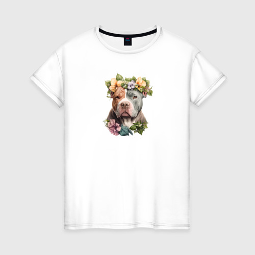Женская футболка из хлопка с принтом Весна в душе - американский булли, вид спереди №1