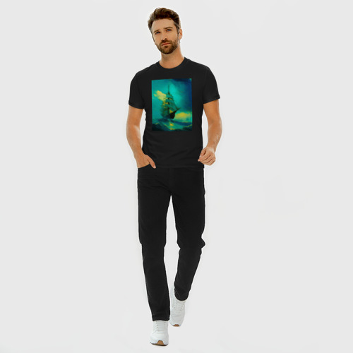 Мужская футболка хлопок Slim Айвазовский в стиле Ван Гога - нейросеть, цвет черный - фото 5