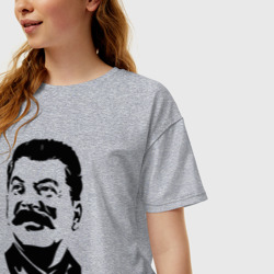 Женская футболка хлопок Oversize Сталин чб - фото 2