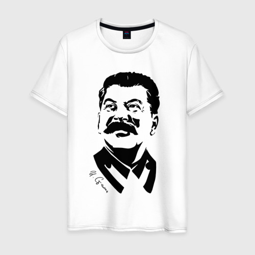 Мужская футболка из хлопка с принтом Сталин чб, вид спереди №1