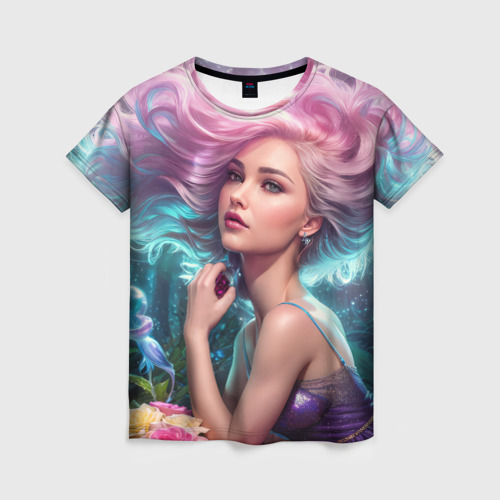 Женская футболка с принтом Девушка фея Виолетта, вид спереди №1