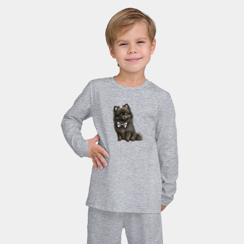 Детская пижама с лонгсливом хлопок Померанский шпиц с бантиком, черный, цвет меланж - фото 3