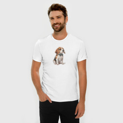 Мужская футболка хлопок Slim Милый бигль с бантиком - фото 2
