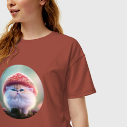 Женская футболка хлопок Oversize Котенок-гриб - фото 2
