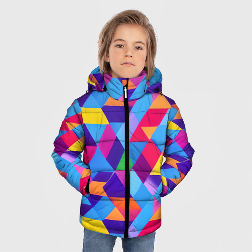 Зимняя куртка для мальчиков 3D Геометрическая абстракция красок, цвет красный - фото 3