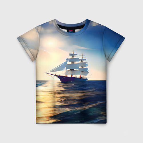 Детская футболка 3D с принтом Парусный корабль бриг, вид спереди #2