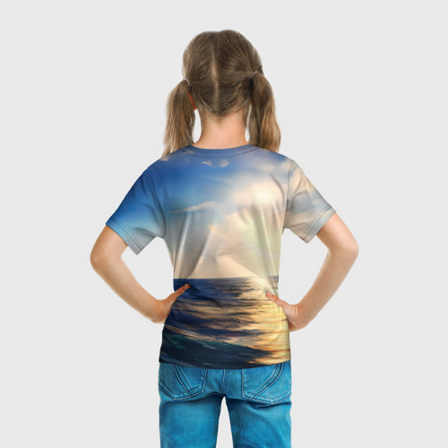 Детская футболка 3D с принтом Парусный корабль бриг, вид сзади #2