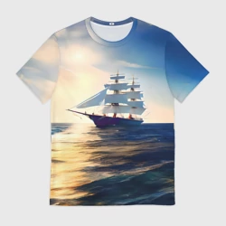 Мужская футболка 3D Парусный корабль бриг