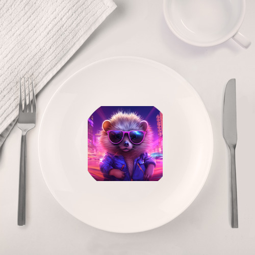 Набор: тарелка + кружка Еж в очках и неоновом свете - фото 4