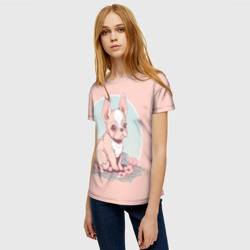 Женская футболка 3D Щенок французского бульдога с цветами - фото 2