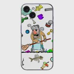 Чехол для iPhone 15 силиконовый с защитой камеры Дворничек с мусором