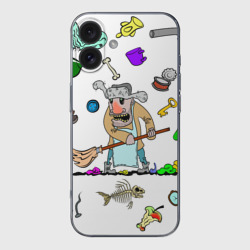 Чехол для iPhone 16 силиконовый с защитой камеры Дворничек с мусором