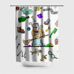 Штора 3D для ванной Дворничек с мусором