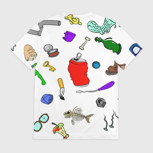Мужская футболка 3D с принтом Дворничек с мусором, вид сзади #1