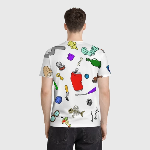 Мужская футболка 3D с принтом Дворничек с мусором, вид сзади #2