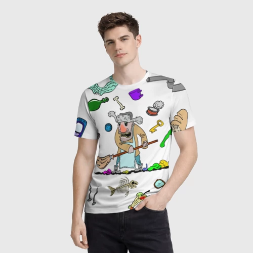 Мужская футболка 3D с принтом Дворничек с мусором, фото на моделе #1