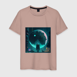 Мужская футболка хлопок Луна Киберпанк - нейросеть