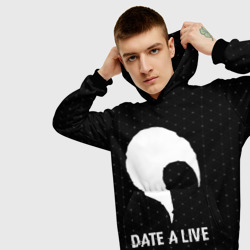Толстовка с принтом Date A Live glitch на темном фоне для мужчины, вид на модели спереди №3. Цвет основы: черный