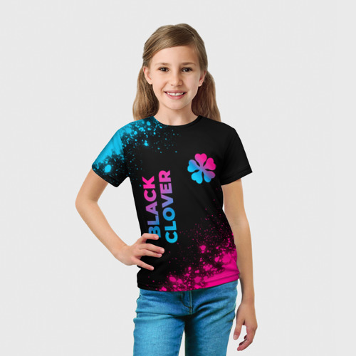 Детская футболка 3D Black Clover - neon gradient: надпись, символ, цвет 3D печать - фото 5