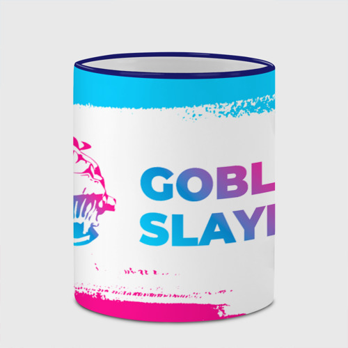 Кружка с полной запечаткой Goblin Slayer neon gradient style: надпись и символ, цвет Кант синий - фото 4