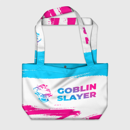 Пляжная сумка 3D Goblin Slayer neon gradient style: надпись и символ