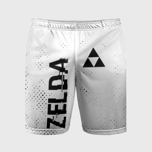 Мужские шорты спортивные с принтом Zelda glitch на светлом фоне: надпись, символ, вид спереди #2