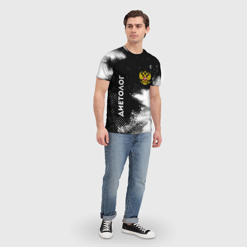 Мужская футболка 3D с принтом Диетолог из России и герб РФ: надпись, символ, вид сбоку #3
