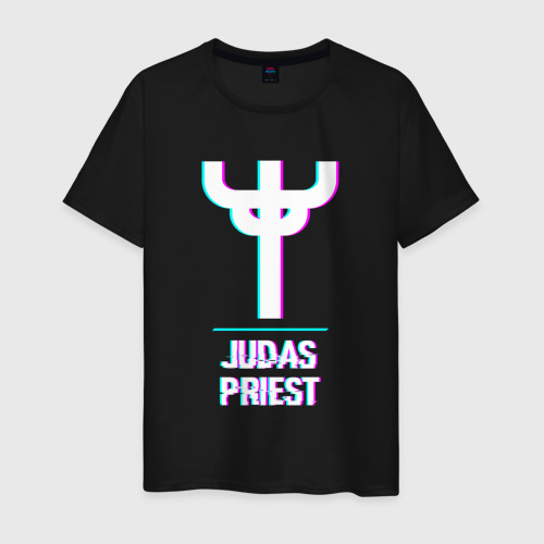 Мужская футболка хлопок Judas Priest glitch rock, цвет черный