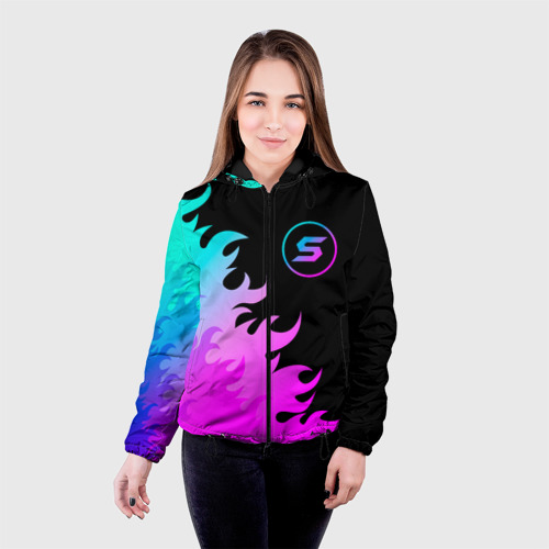 Женская куртка 3D Skillet неоновый огонь, цвет черный - фото 3