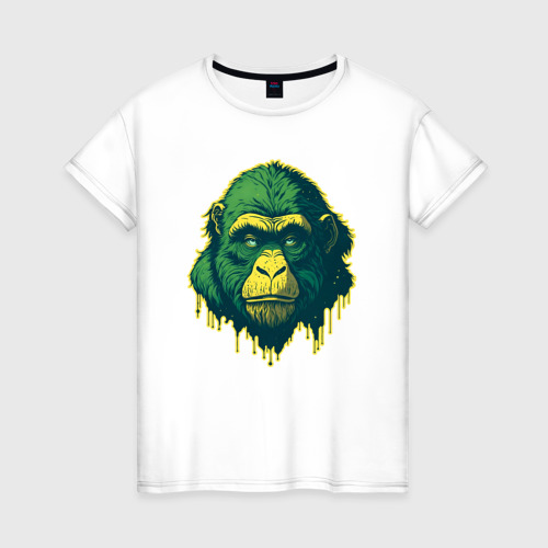 Женская футболка хлопок с принтом Обезьяна голова гориллы, вид спереди #2