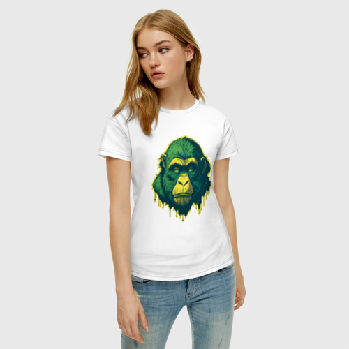 Женская футболка хлопок с принтом Обезьяна голова гориллы, фото на моделе #1