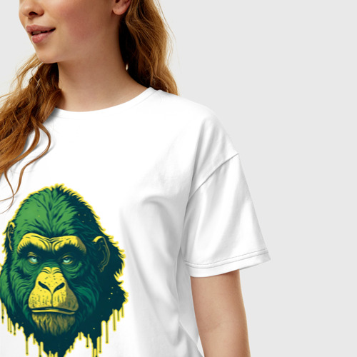 Женская футболка хлопок Oversize Обезьяна голова гориллы, цвет белый - фото 3