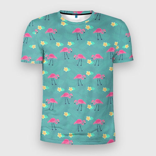 Мужская футболка 3D Slim Летний паттерн с фламинго, цвет 3D печать