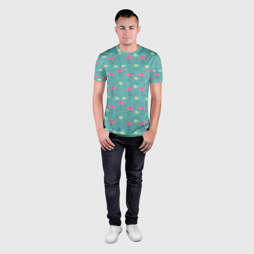Мужская футболка 3D Slim Летний паттерн с фламинго, цвет 3D печать - фото 4