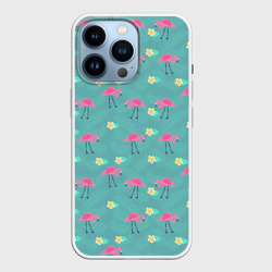 Чехол для iPhone 14 Pro Летний паттерн с фламинго