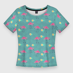 Женская футболка 3D Slim Летний паттерн с фламинго