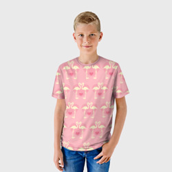 Детская футболка 3D Любовный паттерн с фламинго - фото 2