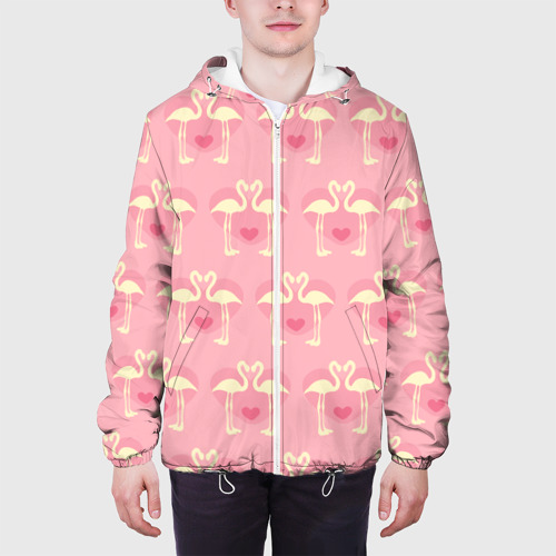 Мужская куртка 3D Любовный паттерн с фламинго, цвет 3D печать - фото 4