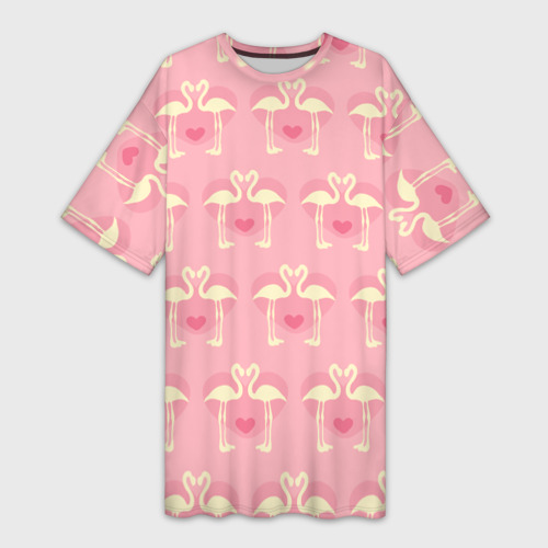 Платье-футболка 3D Любовный паттерн с фламинго, цвет 3D печать