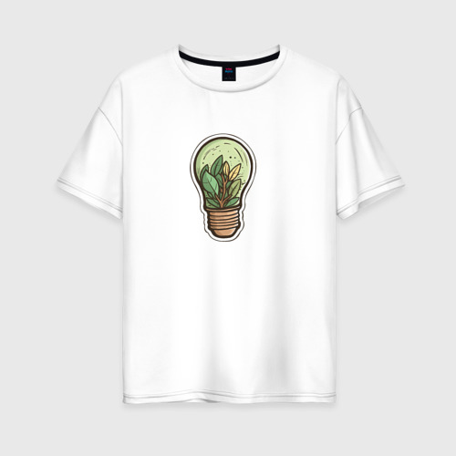 Женская футболка оверсайз из хлопка с принтом Зелёная энергия, вид спереди №1