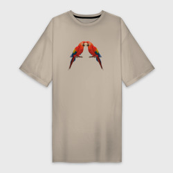 Платье-футболка хлопок Пара красных попугаев