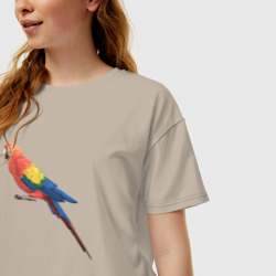 Женская футболка хлопок Oversize Одинокий сине-красный попугай - фото 2