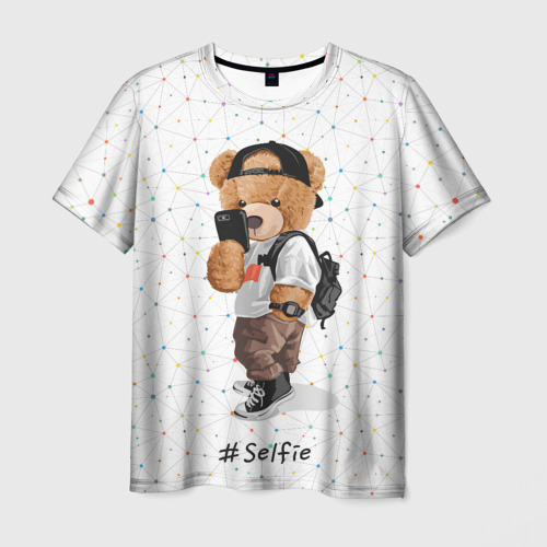 Мужская футболка 3D с принтом Медведь делает сэлфи, вид спереди #2