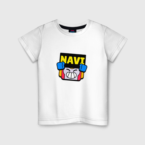Детская футболка из хлопка с принтом Значок болельщика Navi Brawl Stars, вид спереди №1