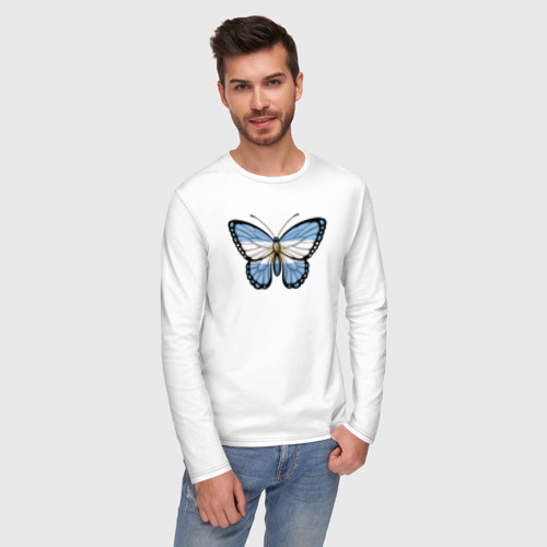 Мужской лонгслив хлопок с принтом Аргентина бабочка, фото на моделе #1