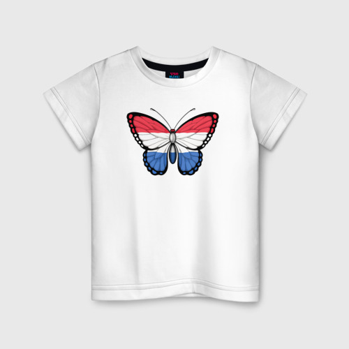 Детская футболка хлопок с принтом Нидерланды бабочка, вид спереди #2