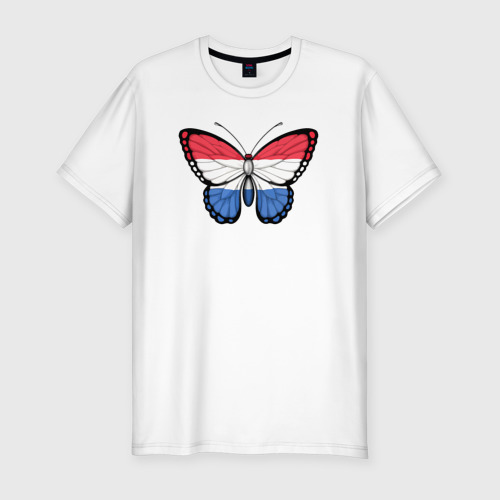Мужская футболка хлопок Slim Нидерланды бабочка, цвет белый
