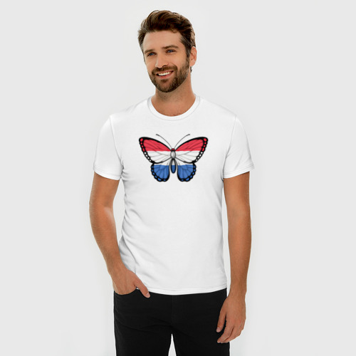 Мужская футболка хлопок Slim Нидерланды бабочка, цвет белый - фото 3