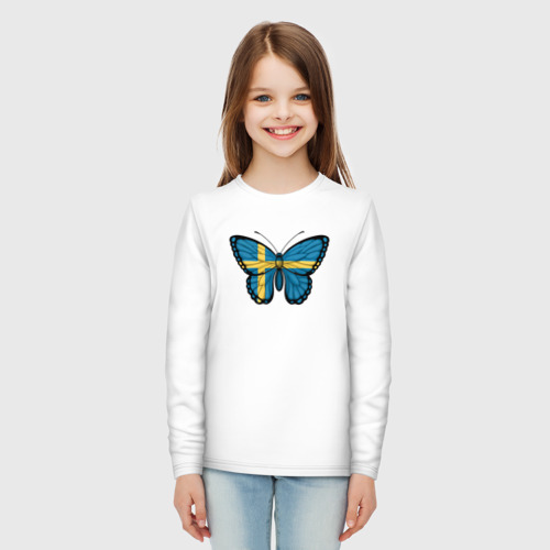 Детский лонгслив хлопок с принтом Швеция бабочка, вид сбоку #3