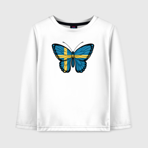 Детский лонгслив хлопок с принтом Швеция бабочка, вид спереди #2